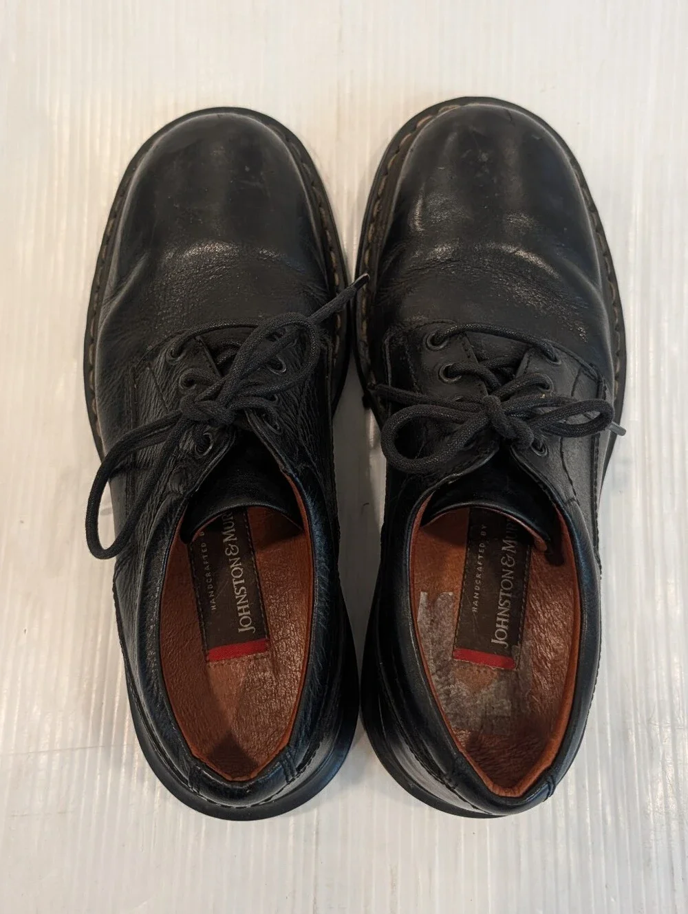 JOHNSTON & MURPHY Men's Classic Black Leather Lace-Up Derby Dress Shoes Size 7